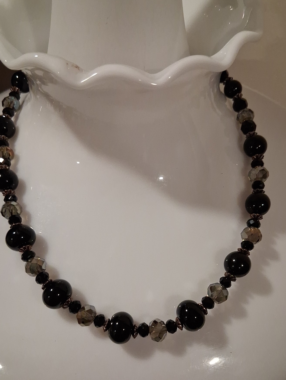 Classic Black Bead Necklace with Faceted Accents